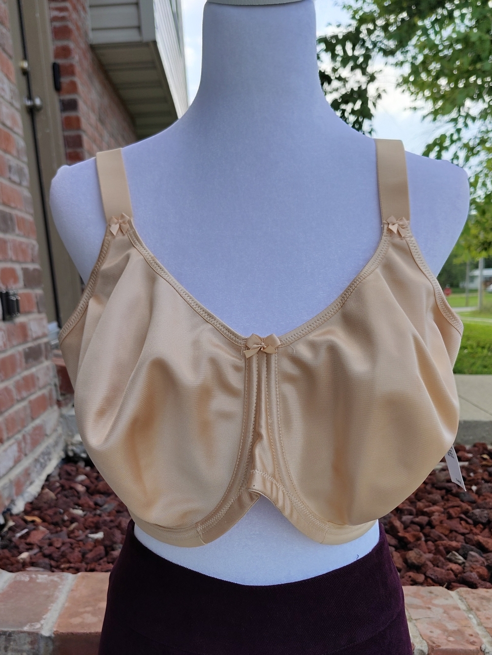 Vintage Goddess Wired Mesh Satin Neutral Adjustable Strap Bra Size 42 H Nude